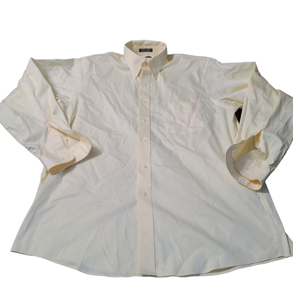 Arrow Fairfield Mens Button Up Shirt Yellow Size 34/35 Cotton Blend Neck 17